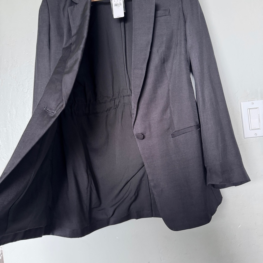 Express Black Linen-Blend One Button Cinched Boyfriend Blazer Size L - Picture 5 of 14